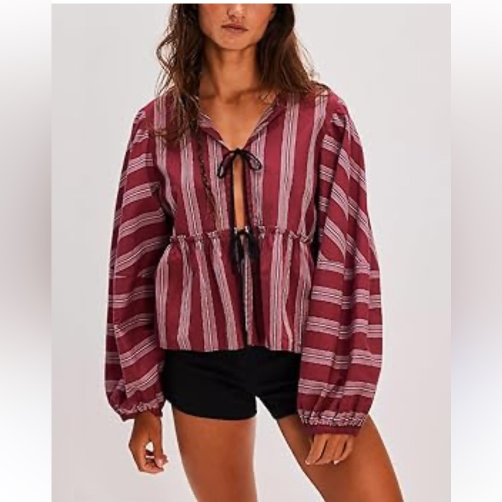 NEW Free People Brunch Babe Blouse Top in Berry Bliss Combo XS